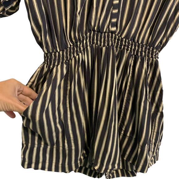 Anthropologie Beach Gold Black and Cream Striped Romper - Picture 3 of 9